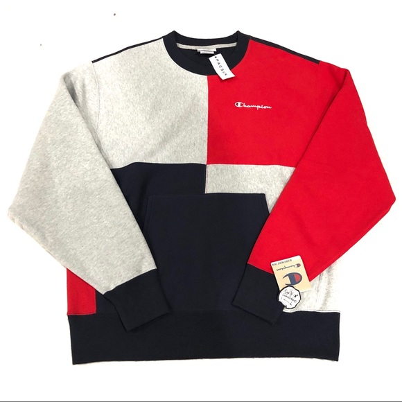 Champion Sweaters Champion Colorblock Crew Neck Sweatshirt Grey Red